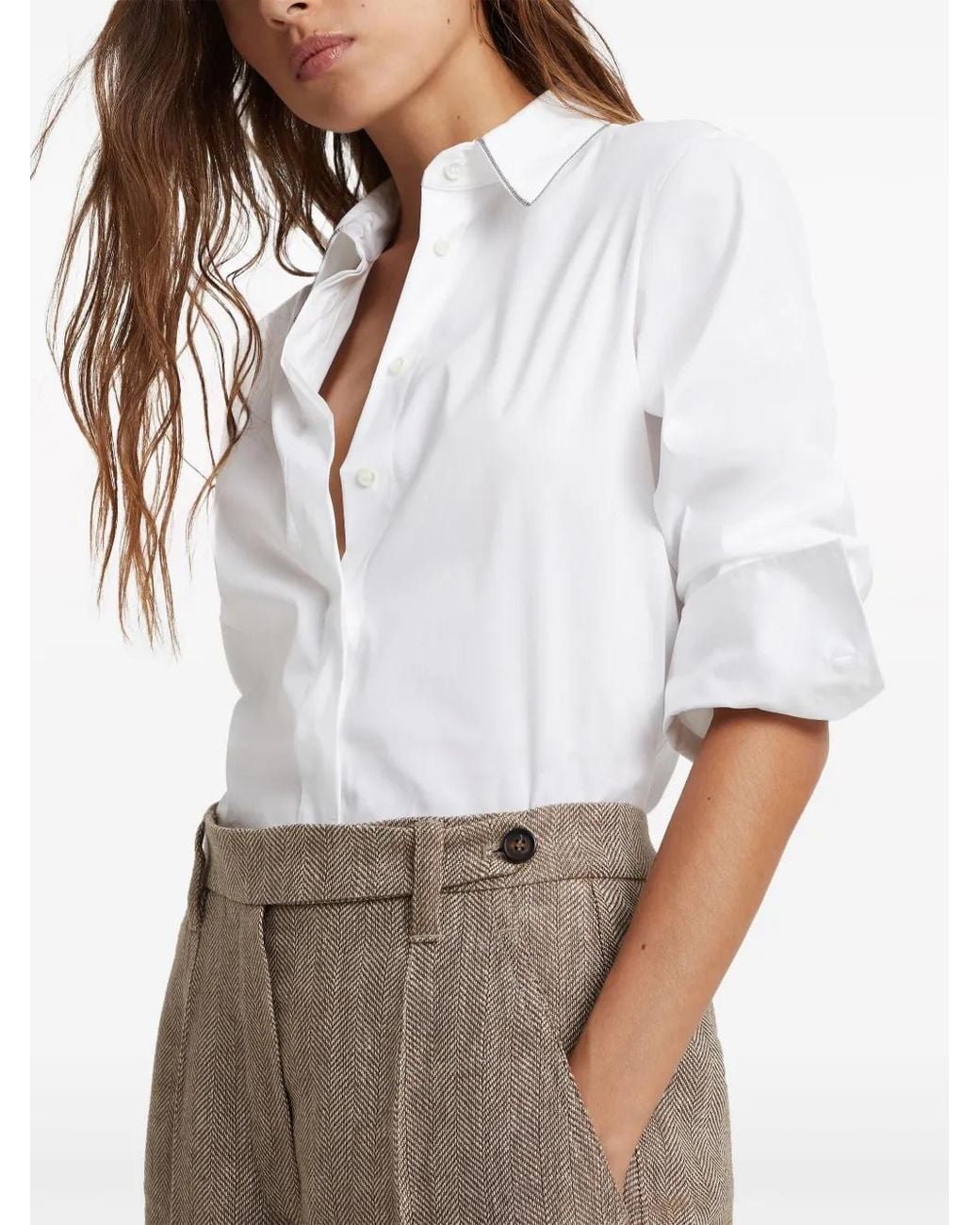 Brunello Cucinelli Natural Tailored Linen Trousers