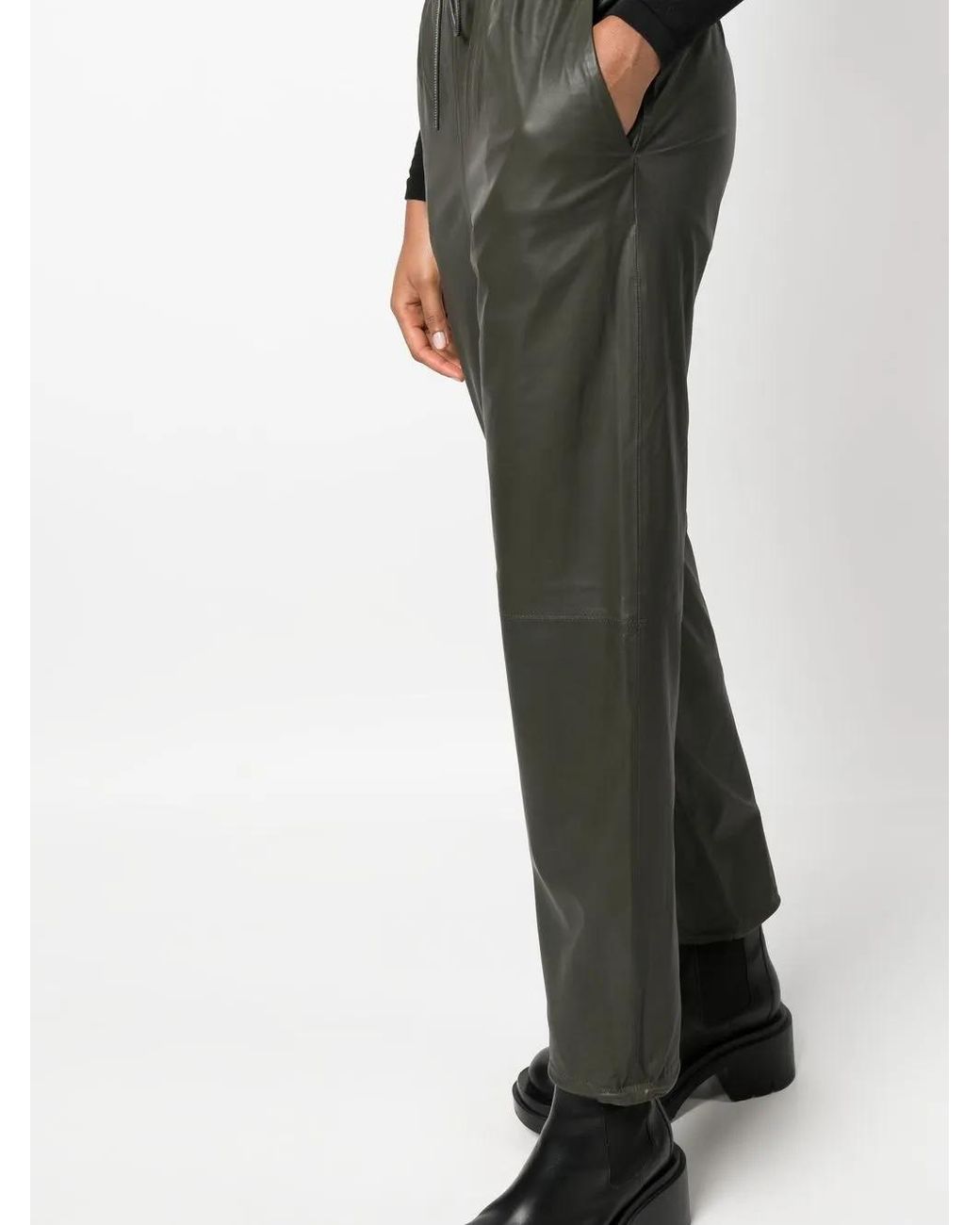 Yves Salomon Gray Drawstring-Waist Lambskin Trousers