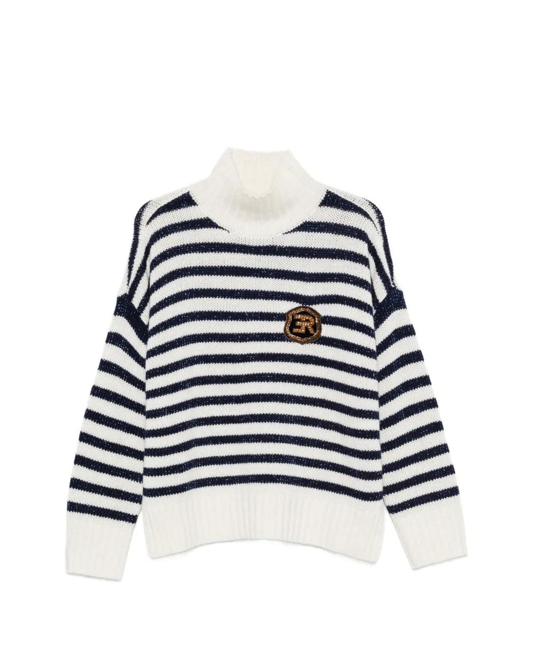 ERMANNO FIRENZE Blue Striped Logo-Patch Sweater