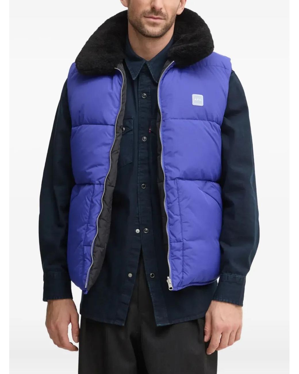 Chaleco Acolchado Con Capucha A.P.C. de color Blue