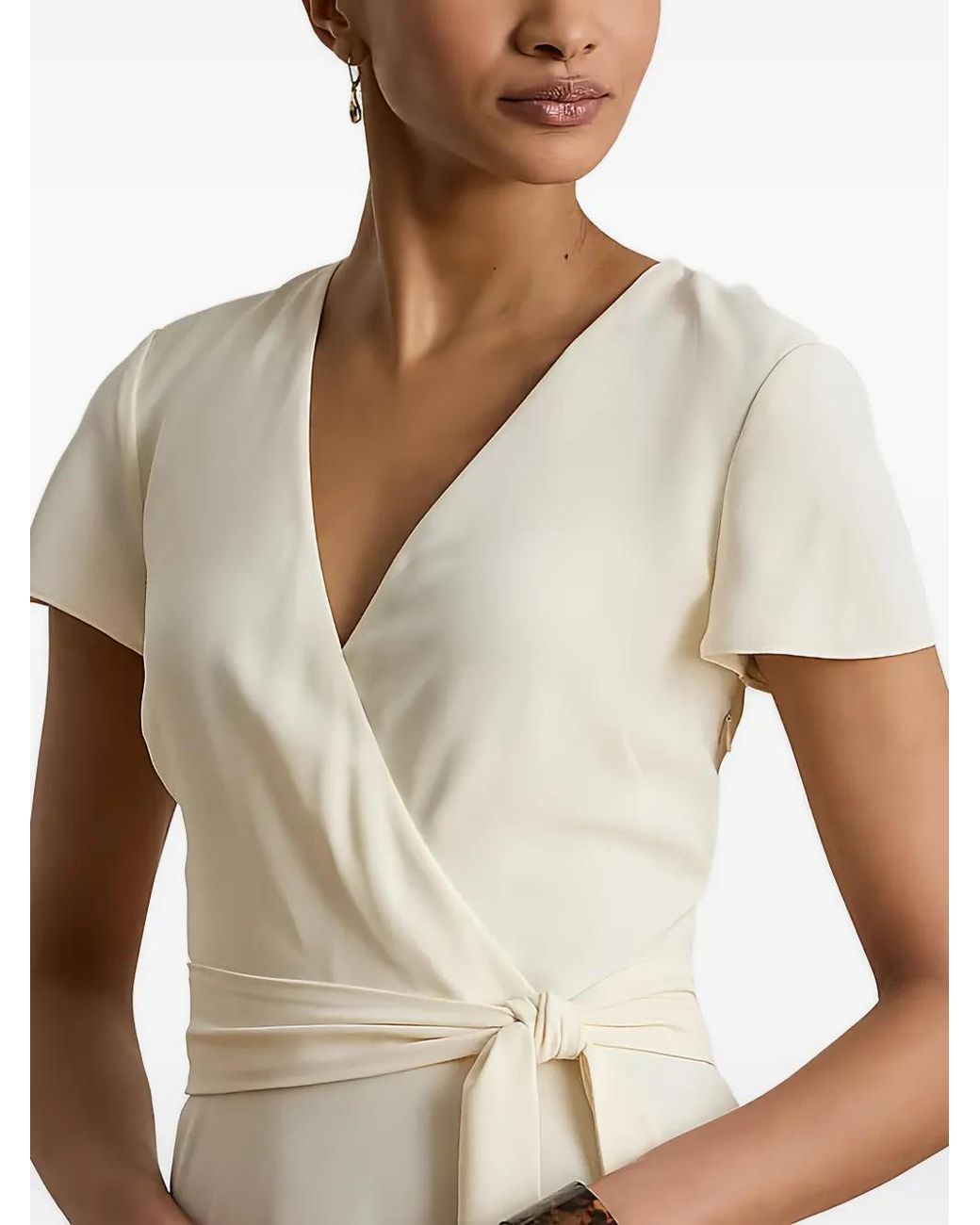 Ralph Lauren Natural Robe Mi-Longue Portefeuille À Manches Courtes