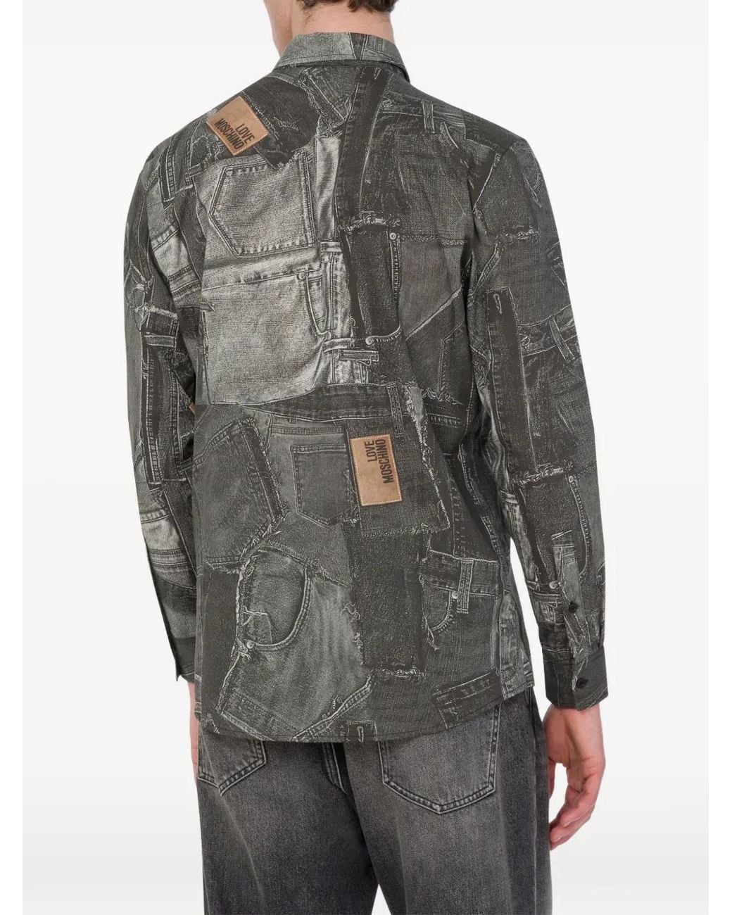 Love Moschino Gray Trompe-L'Oeil Denim-Print Shirt for men