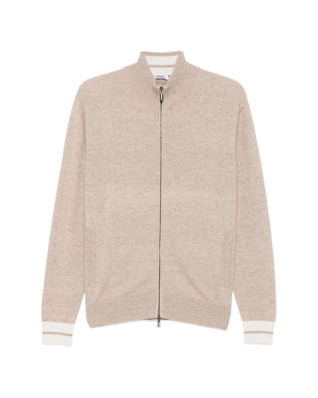Cesare Attolini Natural Zip-Up High-Neck Cardigan for men