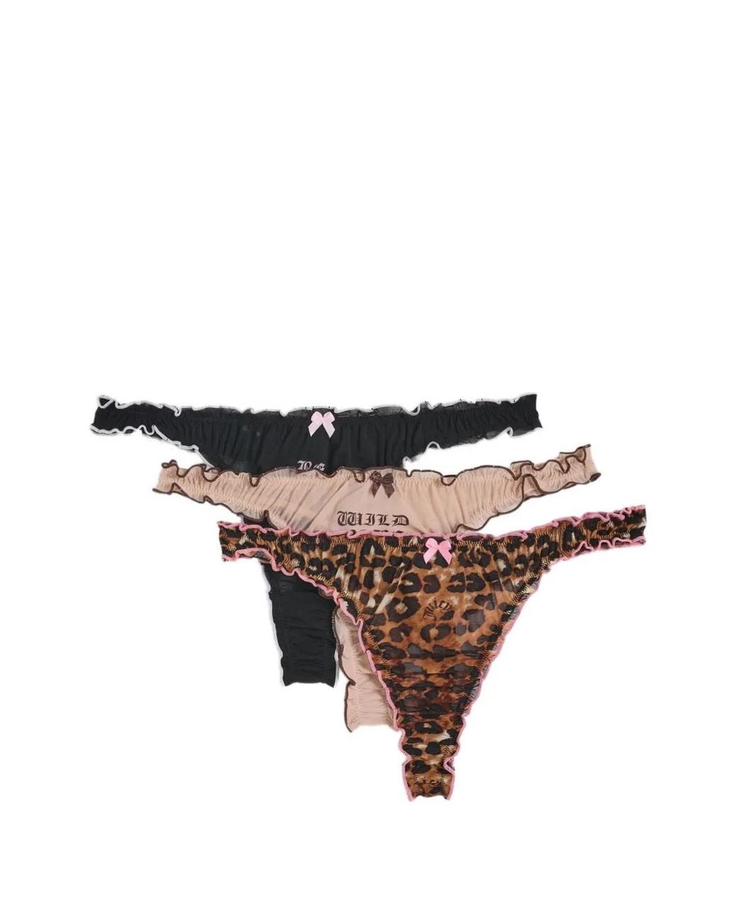 Juicy Couture Brown Frill-Trim Mesh Thongs (Pack Of Three)