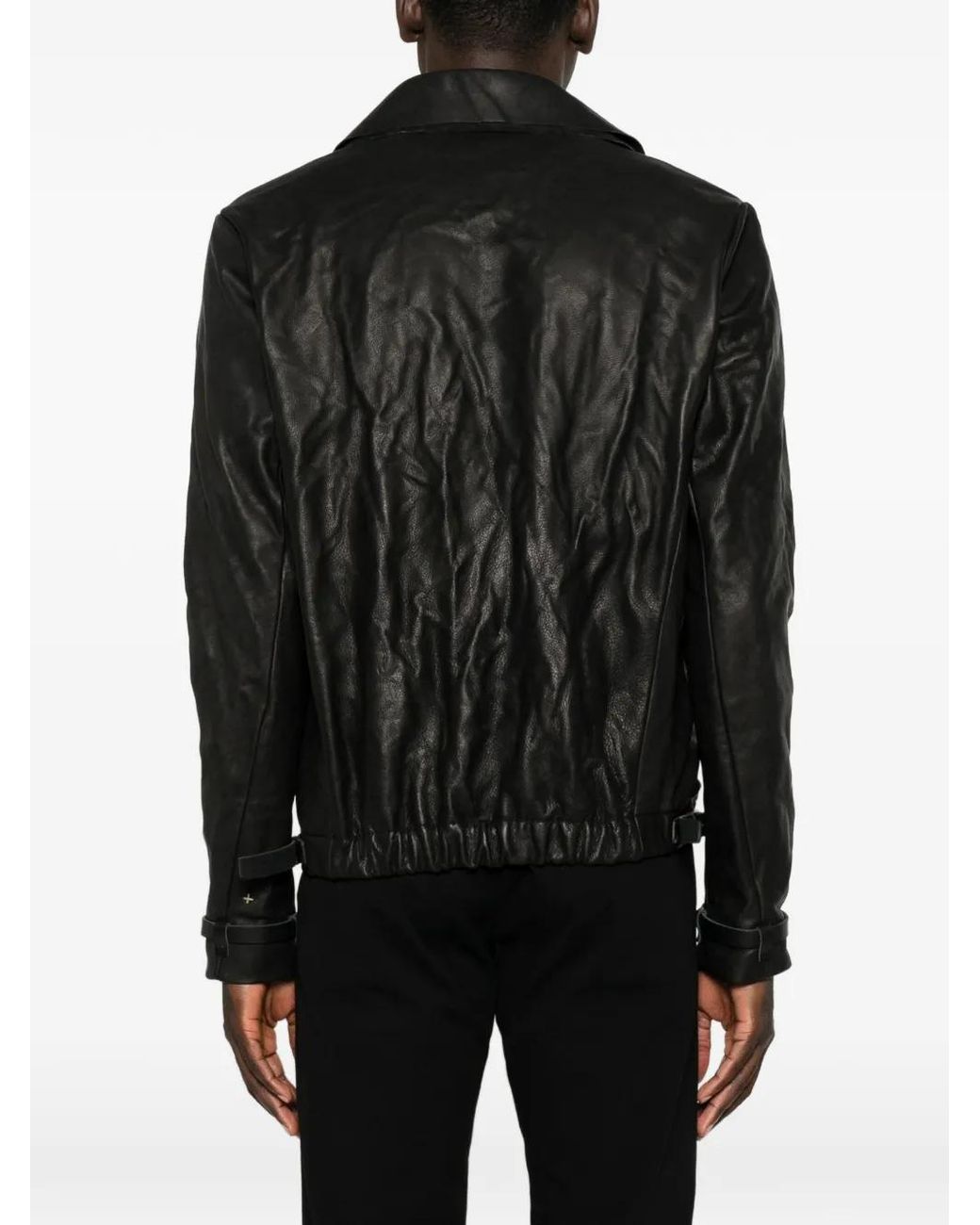 Ma+ Black Buckled Leather Jacket for men