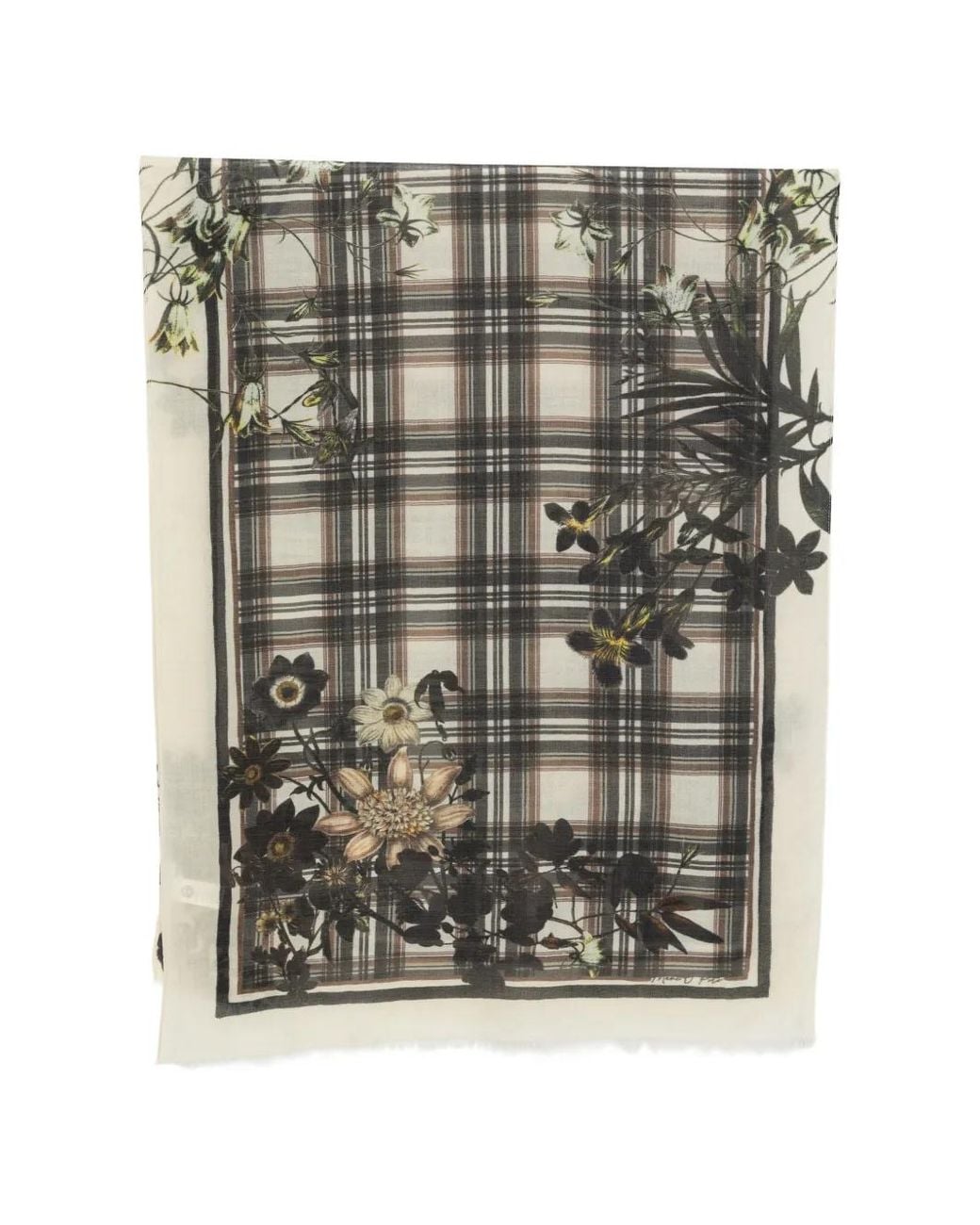 Marc O' Polo Gray Floral Check-Print Scarf