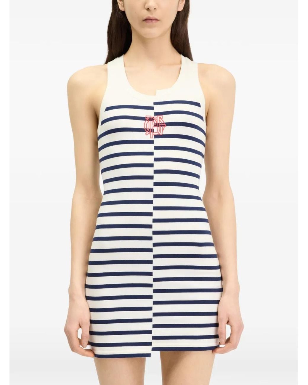 Jean Paul Gaultier White Sleeveless Mirrored Stripe Mini Dress
