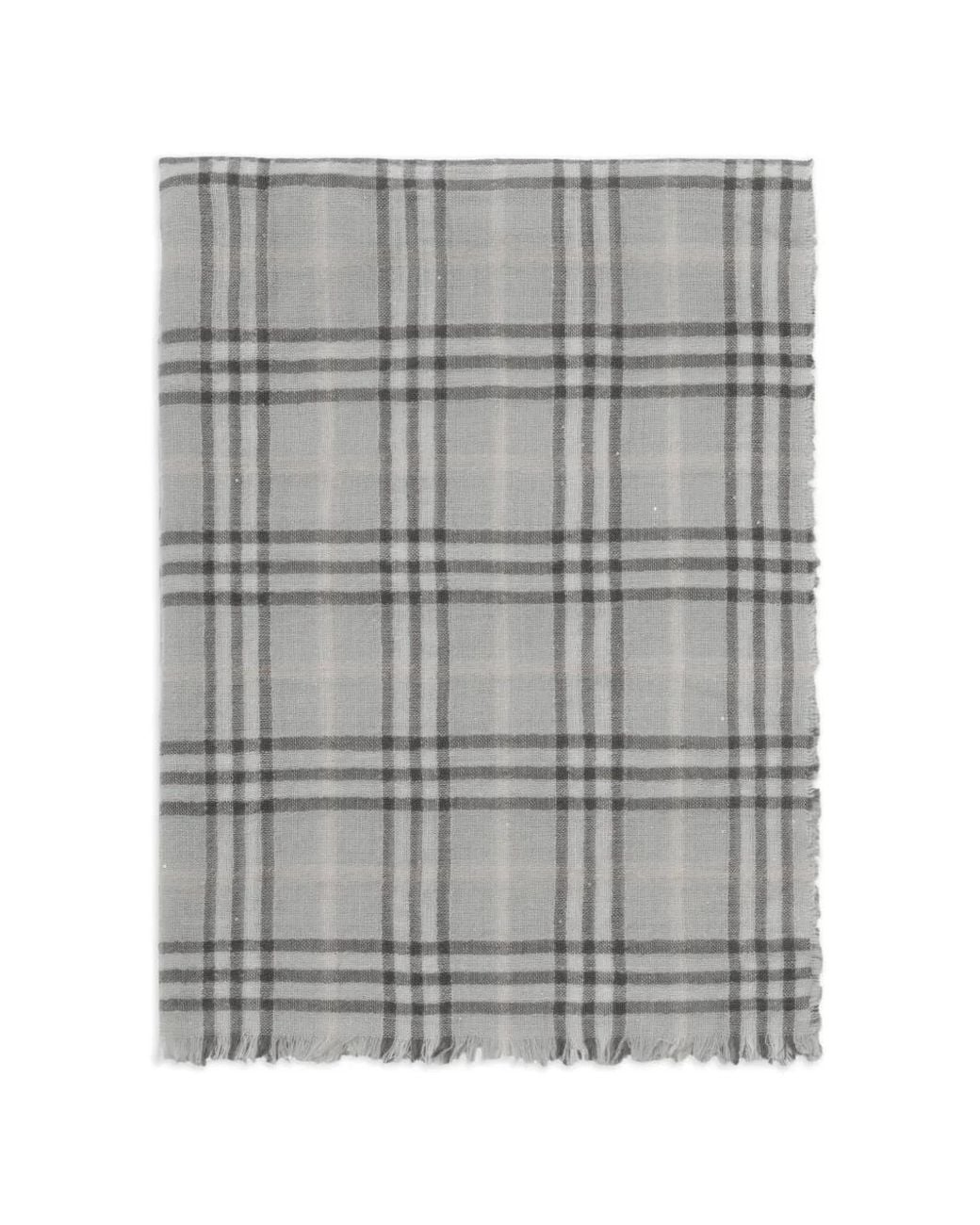 Burberry Gray Wide Embellished Check Wool-Silk-Blend Scarf