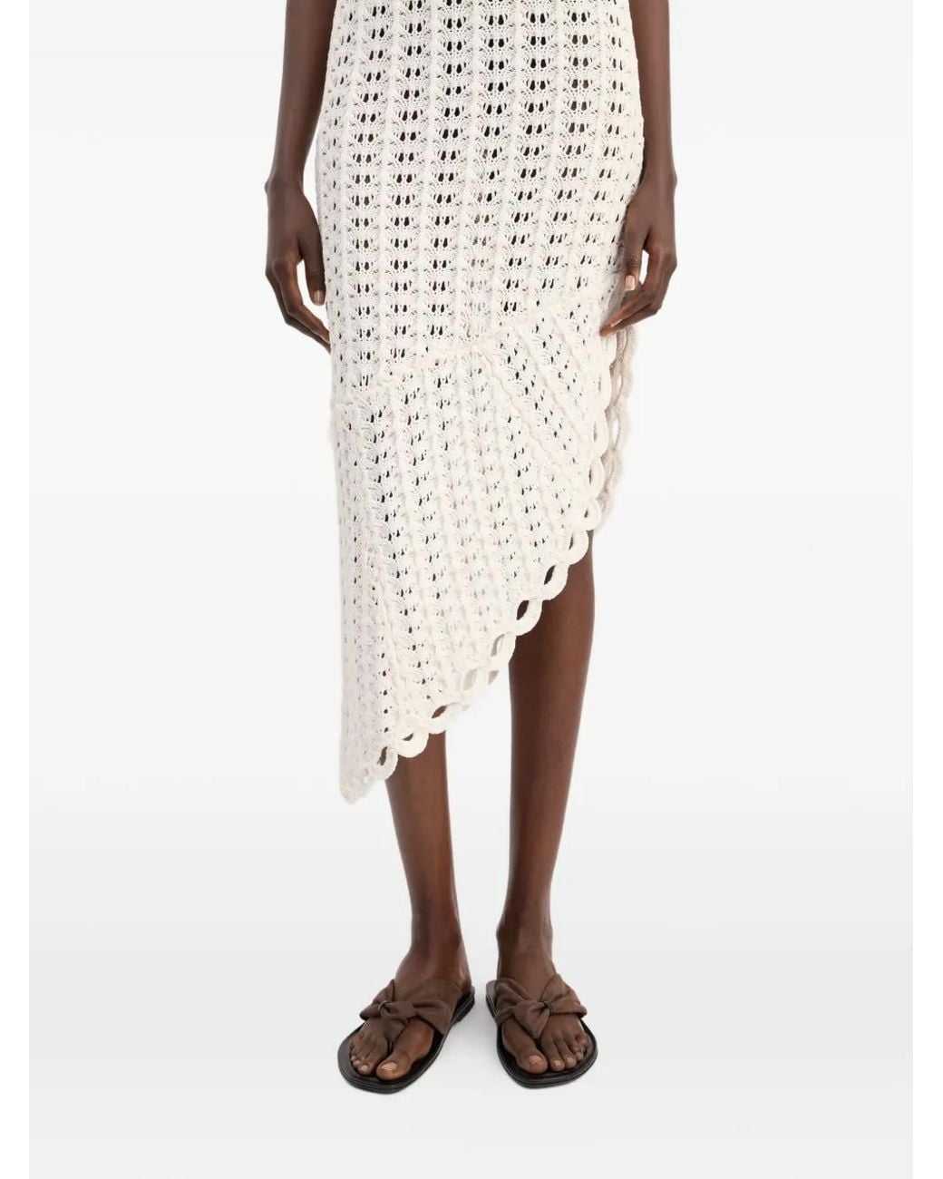 Loulou de Saison White Malena Ruffled Crochet Midi Dress