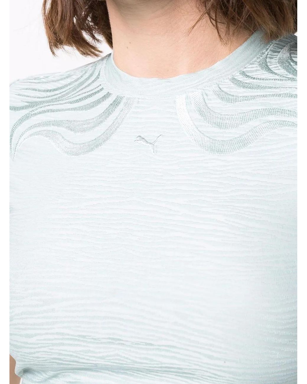 PUMA Blue Embroidered-Logo Cropped T-Shirt