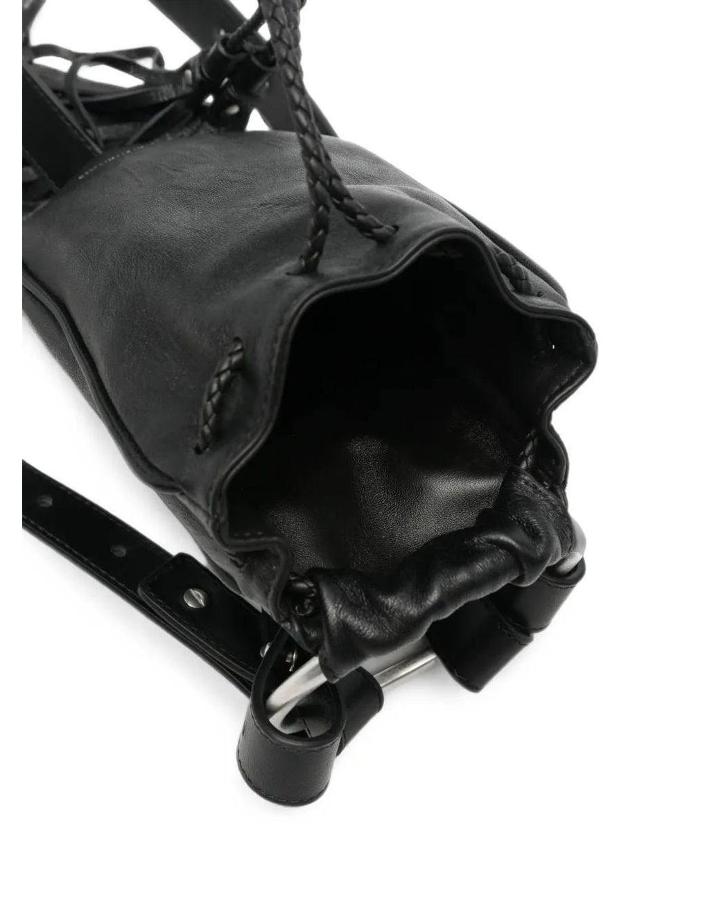 Ann Demeulemeester Black Kenan Fringe-Trimmed Leather Bucket Bag