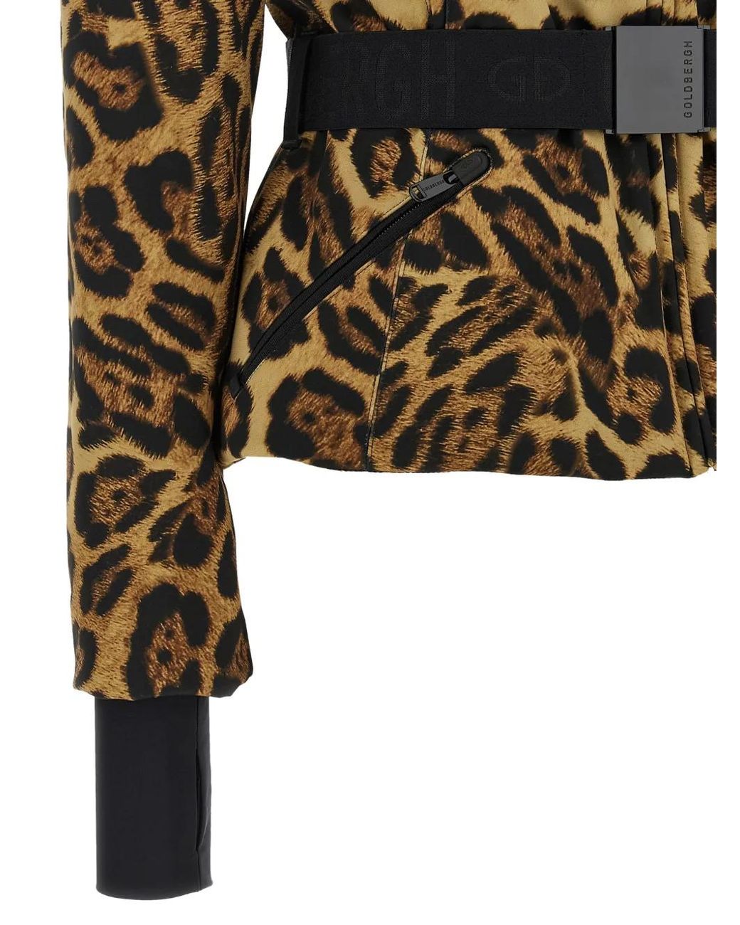 Goldbergh Black Jagger Leopard-Print Peplum Ski Jacket
