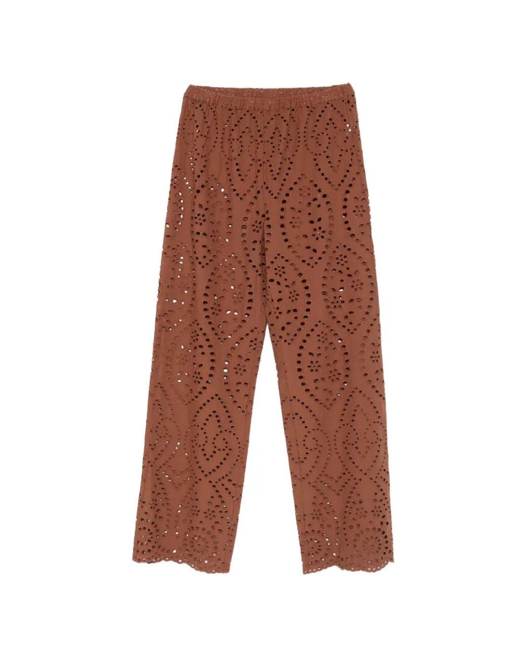 Mc2 Saint Barth White Wide-Leg Pants With Intricate Eyelet Pattern