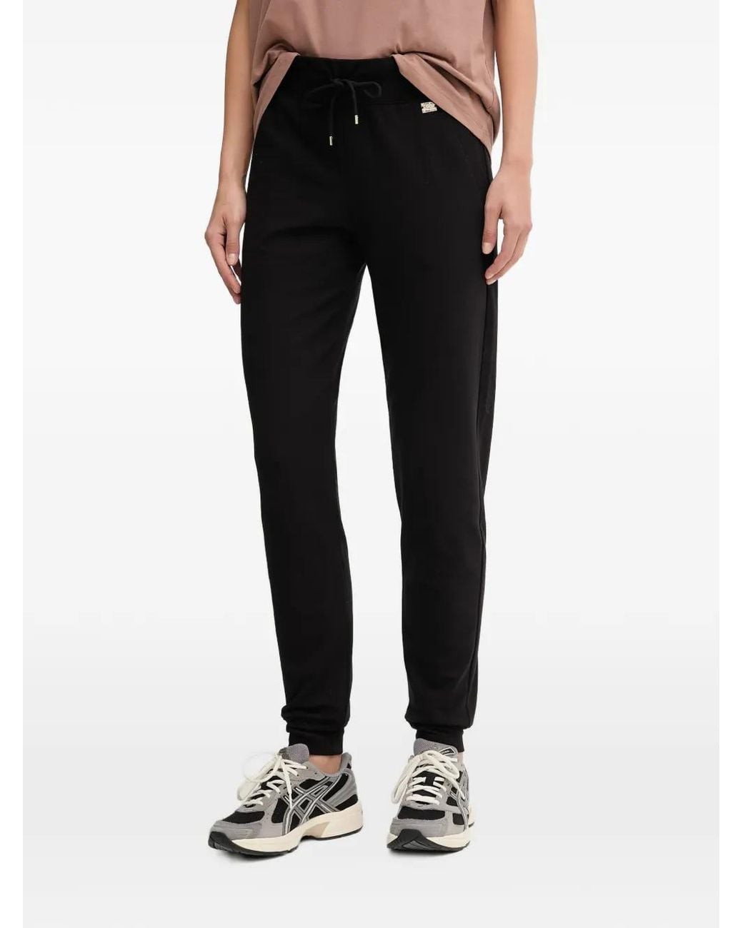 EA7 Black Logo-Plaque Drawstring Track Pants