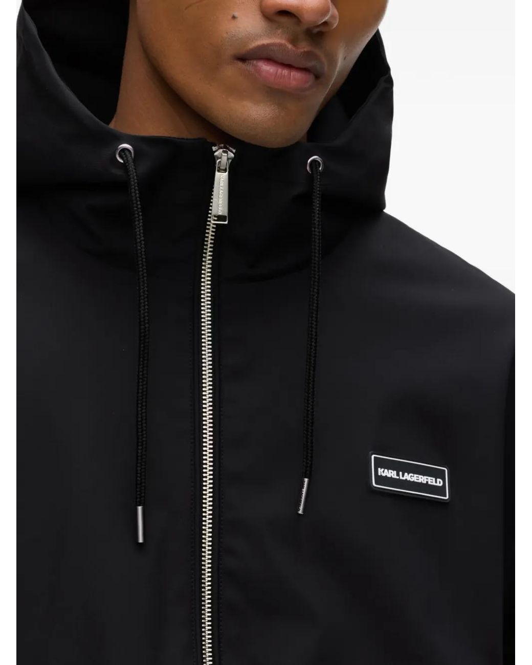 Karl Lagerfeld Black Logo-Patch Hooded Jacket for men