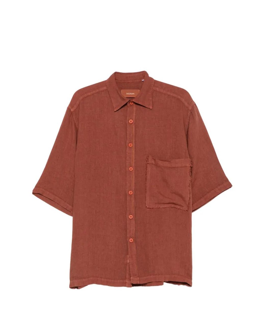 INLINUM Red Frayed-Edge Chest-Pocket Shirt for men