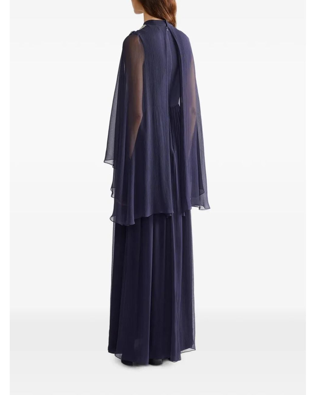 Erdem Blue Embellished Silk-Creponne Maxi Gown