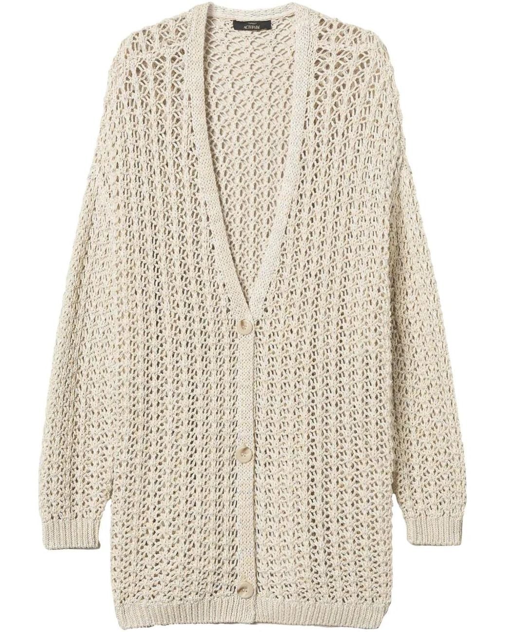 Twinset Natural Open-Knit Maxi Cardigan