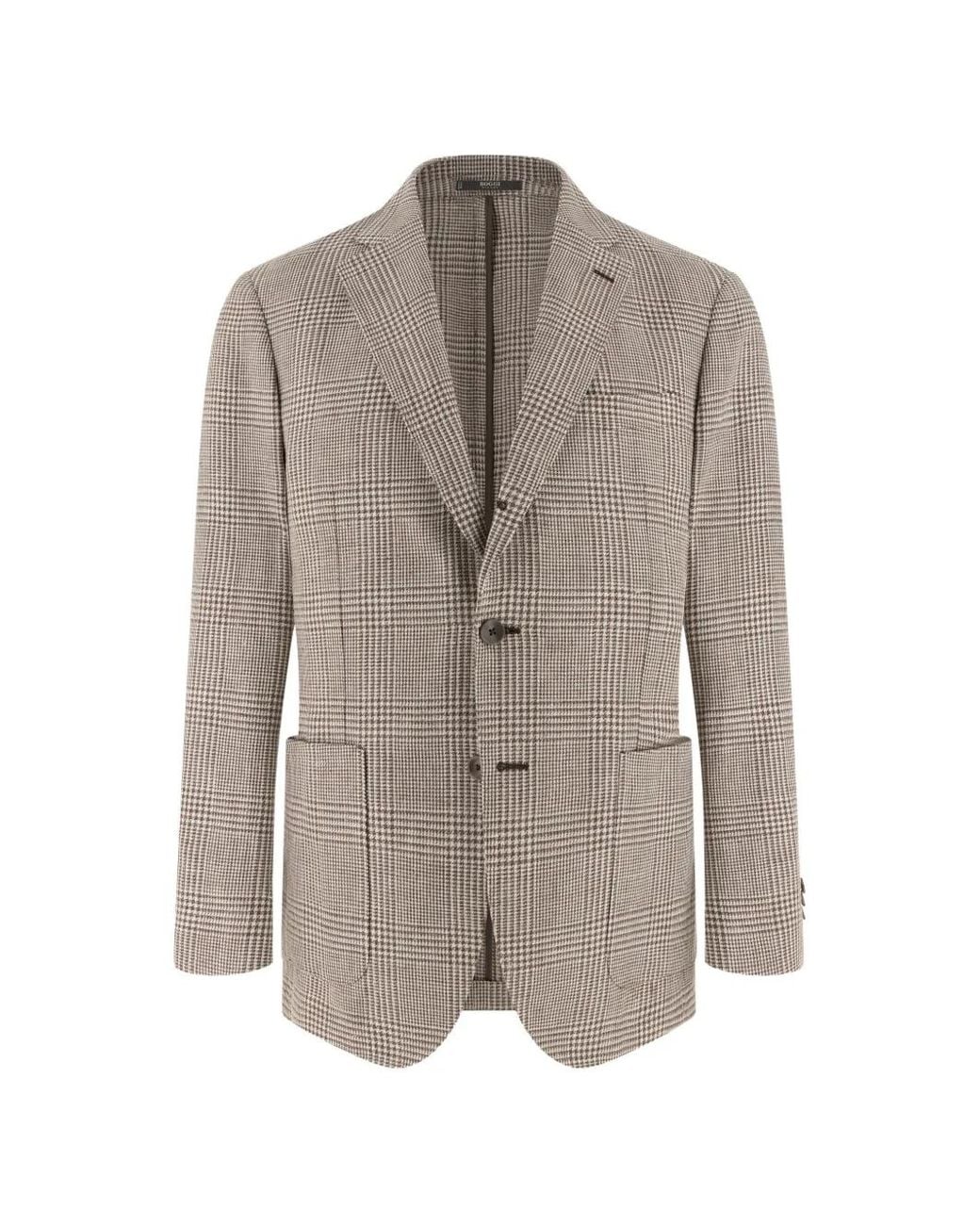 Boggi Gray Prince Of Wales Check Linen And Wool Jacket for men