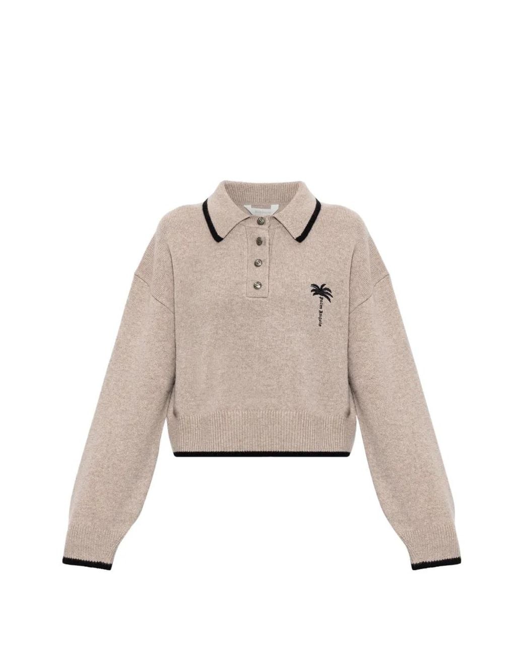 Palm Angels Natural Palm-Tree Embroidery Polo Sweater