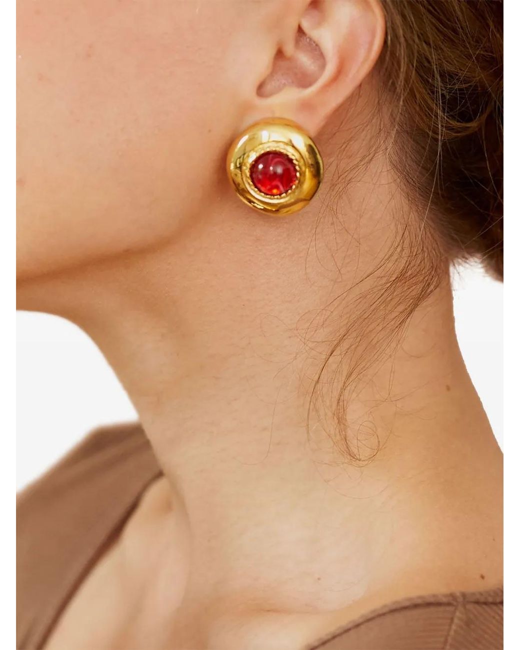 Kenneth Jay Lane White Ruby-Embellished Earrings