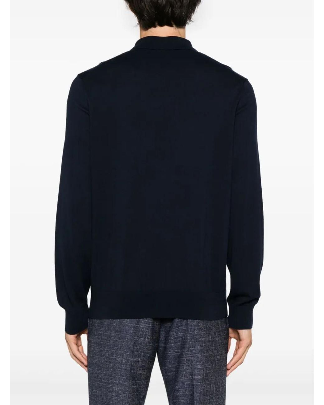 Boss Blue Fine-Knit Polo Jumper for men