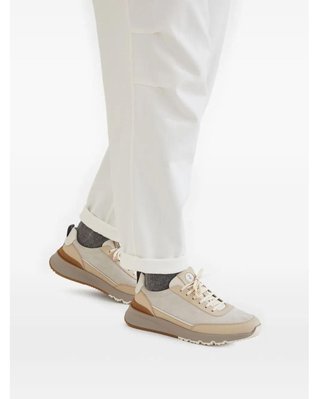 Brunello Cucinelli White Panelled Sneakers for men
