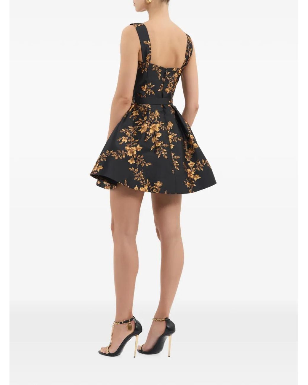 Rebecca Vallance Black Gilded Floral Mini Dress