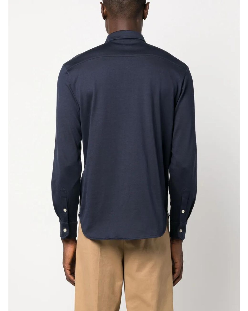 Eleventy Blue Contrasting-Trim Cotton Shirt