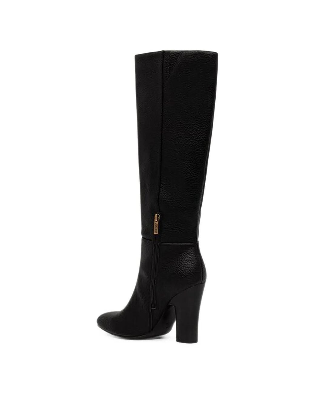 Guess Black Logo-Plaque Pebbled-Leather Boots