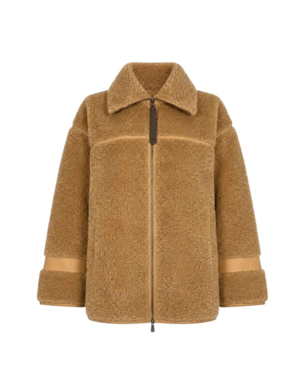 Pinko Natural Shearling-Effect Pea Coat With High Neck