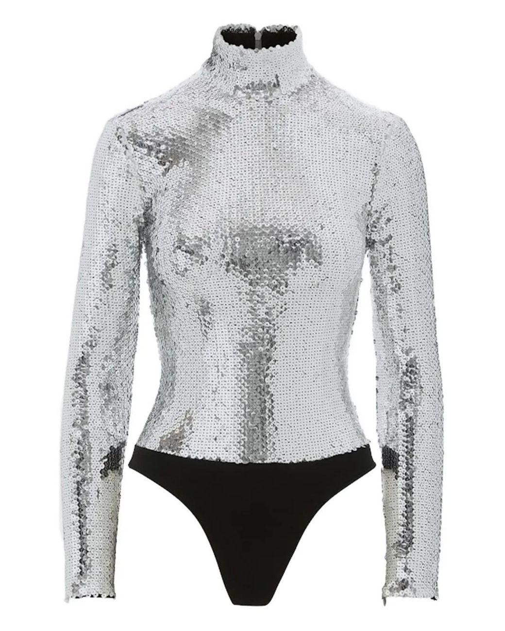 Brandon Maxwell Gray Sequinned Mock-Neck Bodysuit