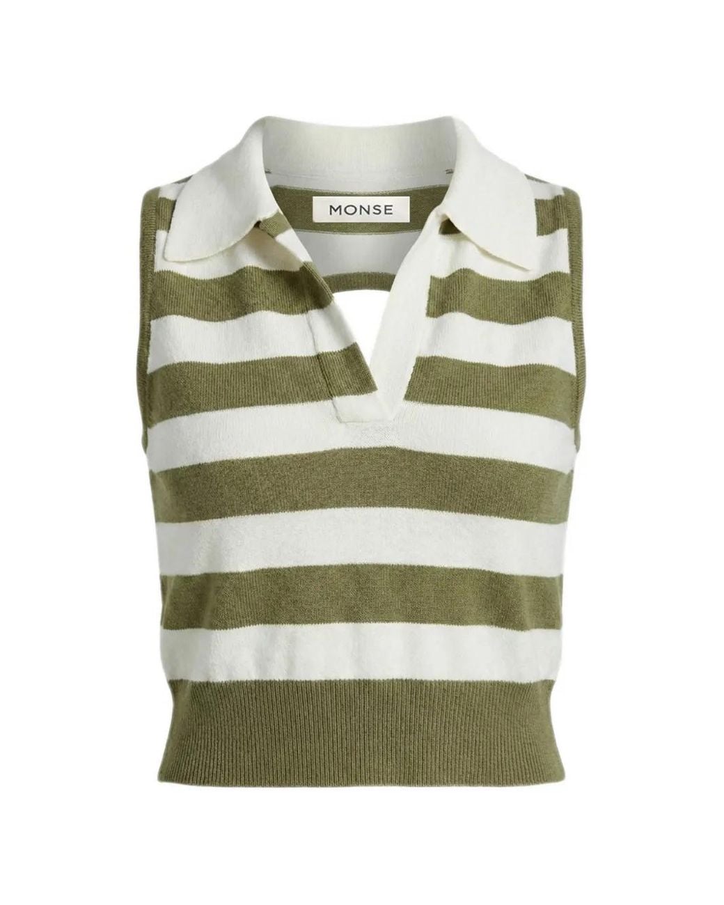 Monse Green Polo-Collar Striped Top