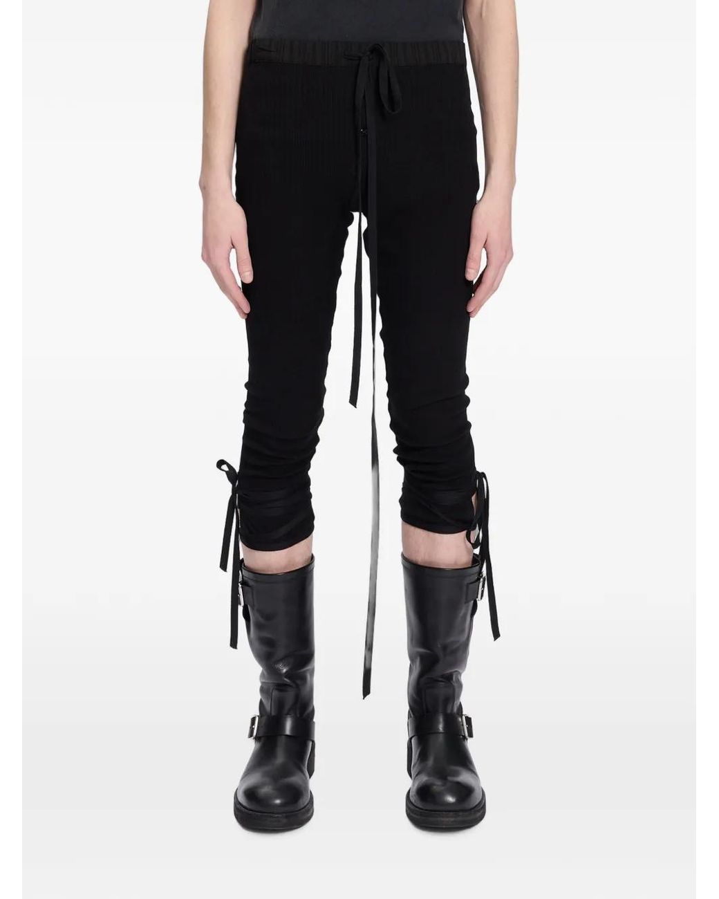 Ann Demeulemeester Black Fredy Ribbed Tie-Fastening Trousers for men