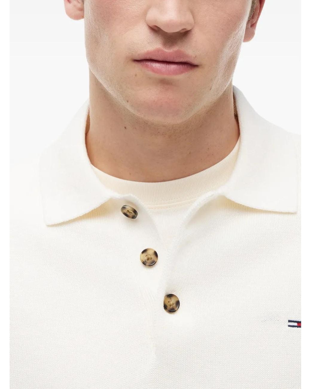 Tommy Hilfiger White Logo-Patch Long-Sleeve Polo Shirt for men