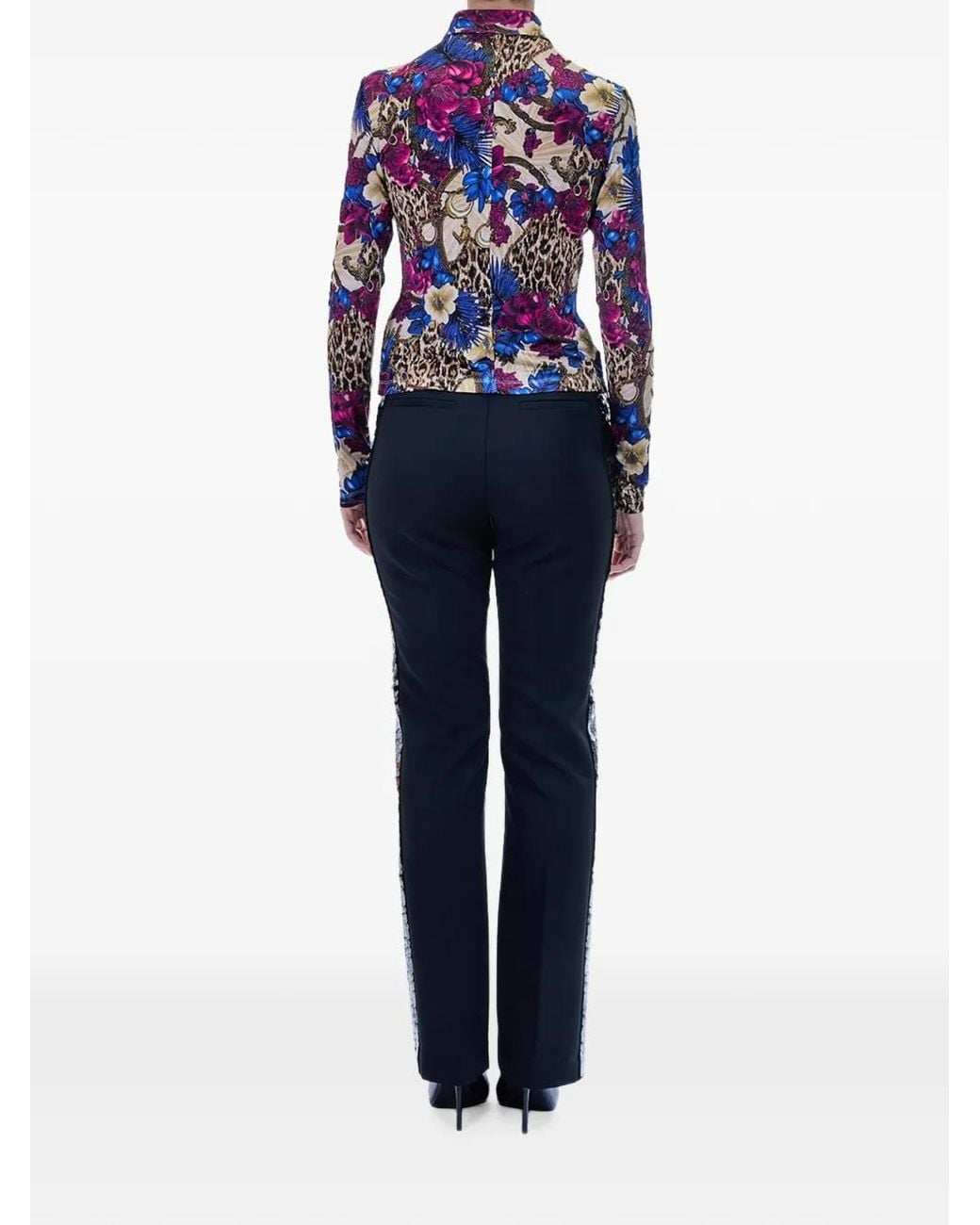 Just Cavalli Purple Floral-Print Leopard-Pattern Shirt