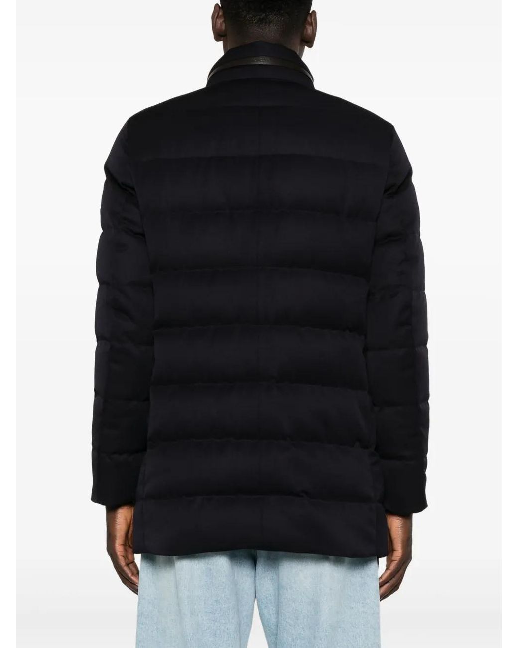 Moncler Blue Vallonpierre Hooded Wool Long Down Jacket for men