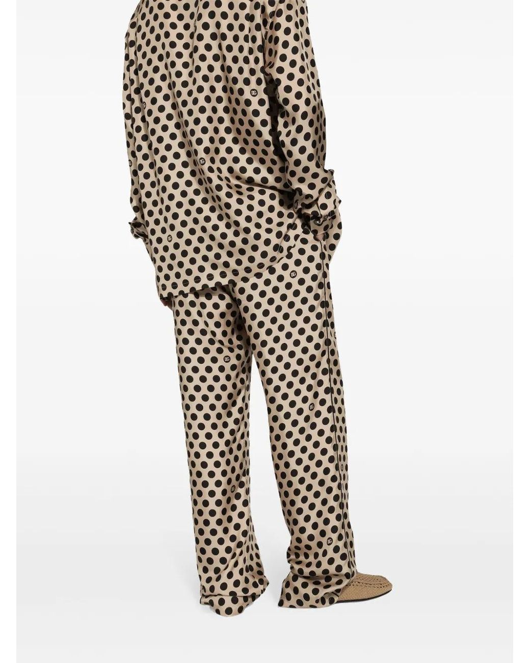 Dolce & Gabbana White Polka Dot-Print Silk Trousers for men