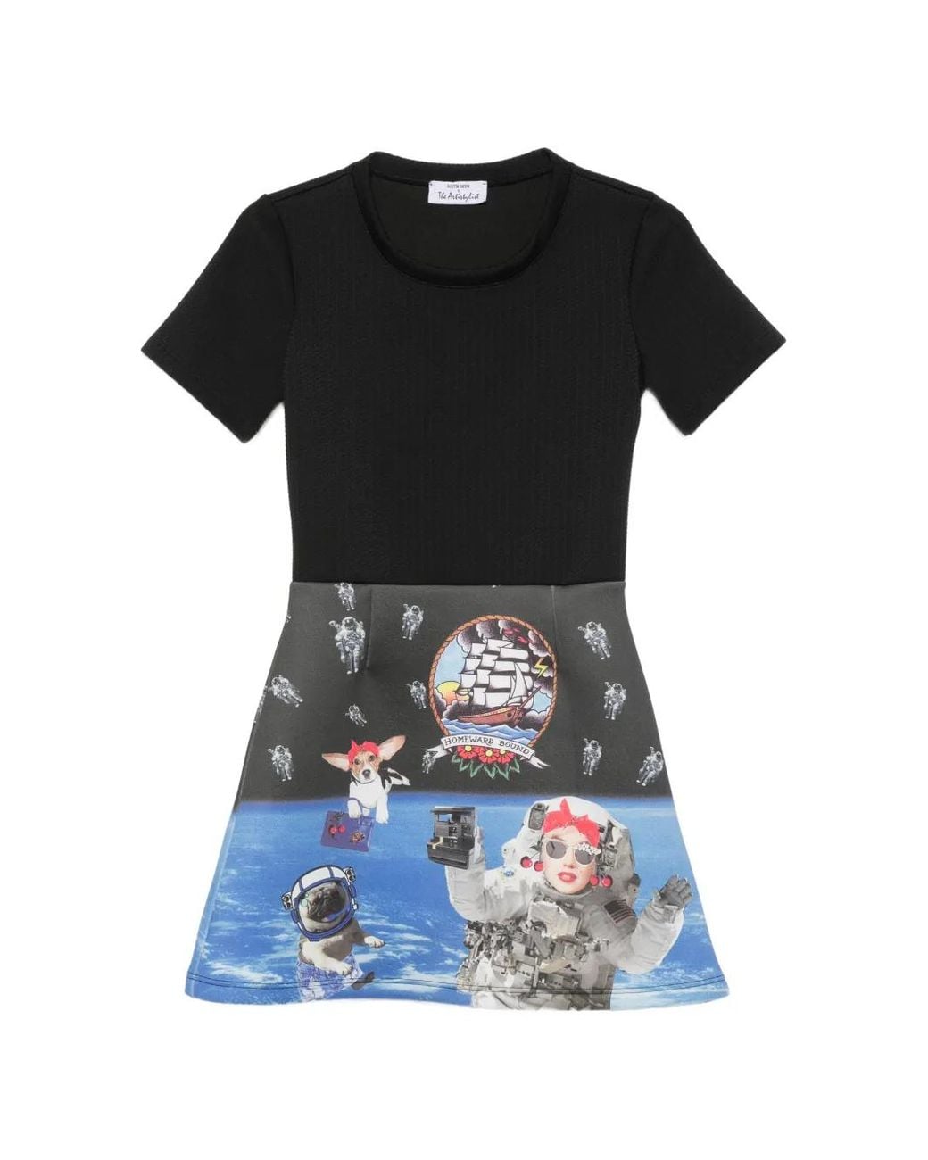 The Artistylist Black Graphic-Print Short-Sleeve Dress