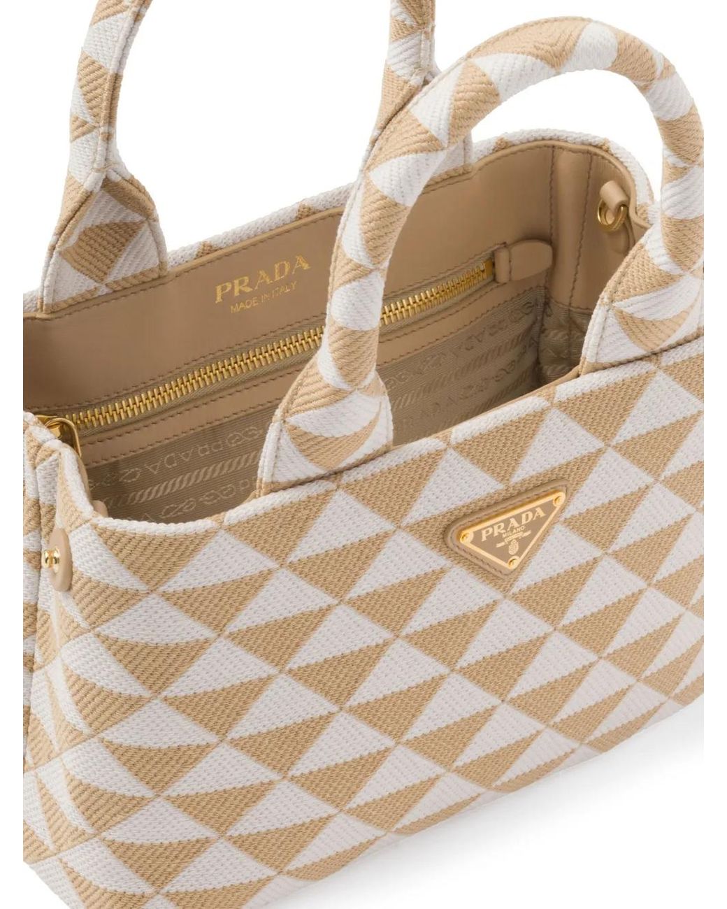Prada Natural Symbole Embroidered Tote Bag