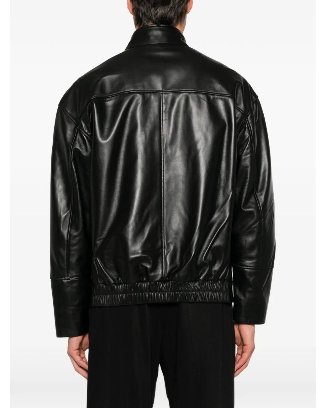 SERGIO MORETTI FIRENZE Black High-Neck Leather Jacket for men