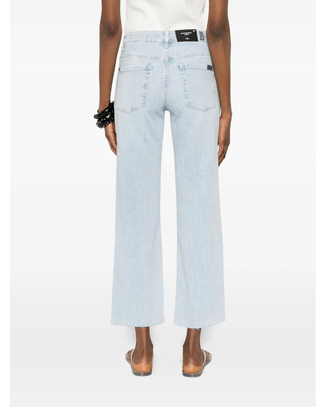 7 For All Mankind Blue Calie Raw-Cut Straight-Leg Jeans