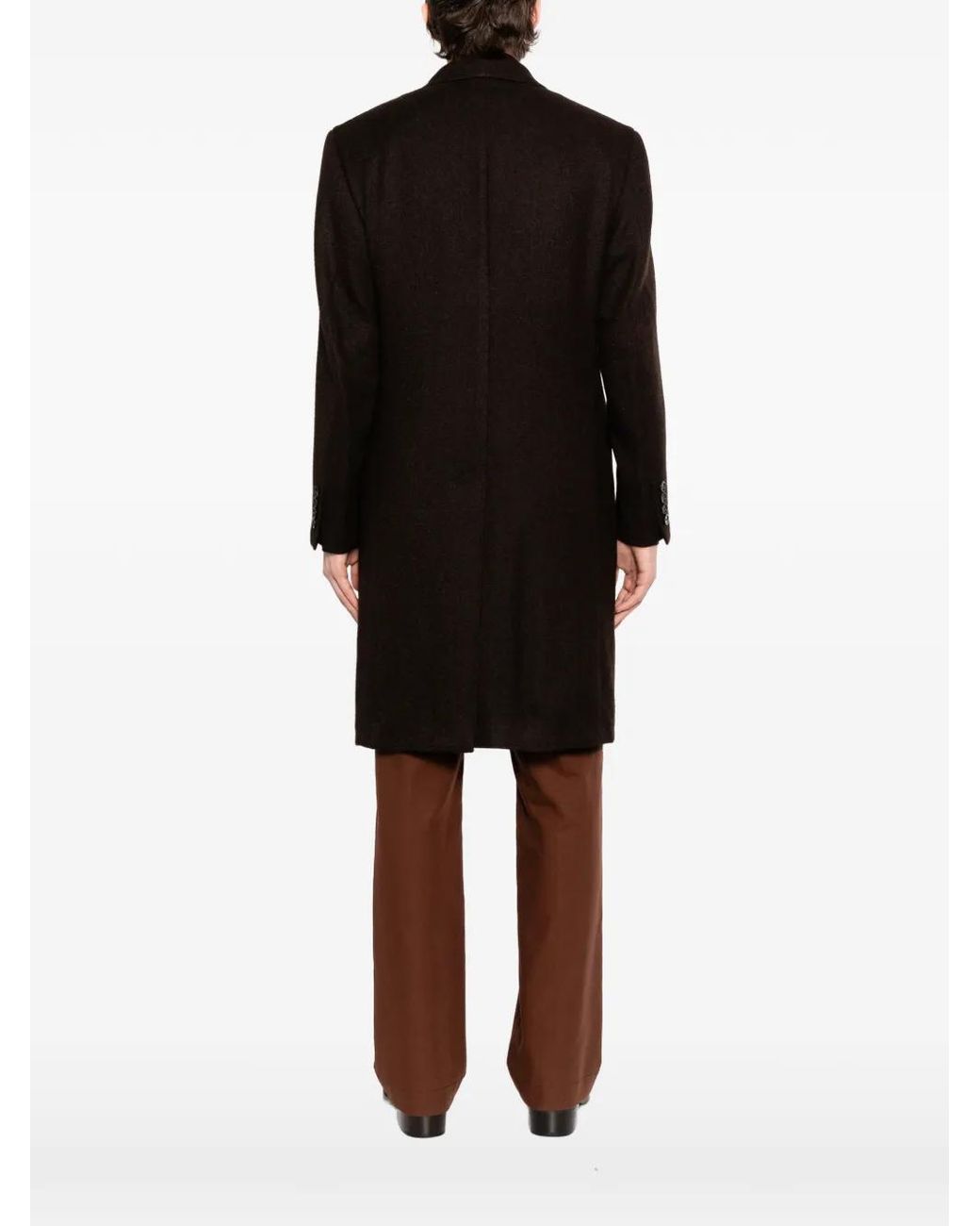 Brioni Black Spiga Double-Breasted Overcoat for men