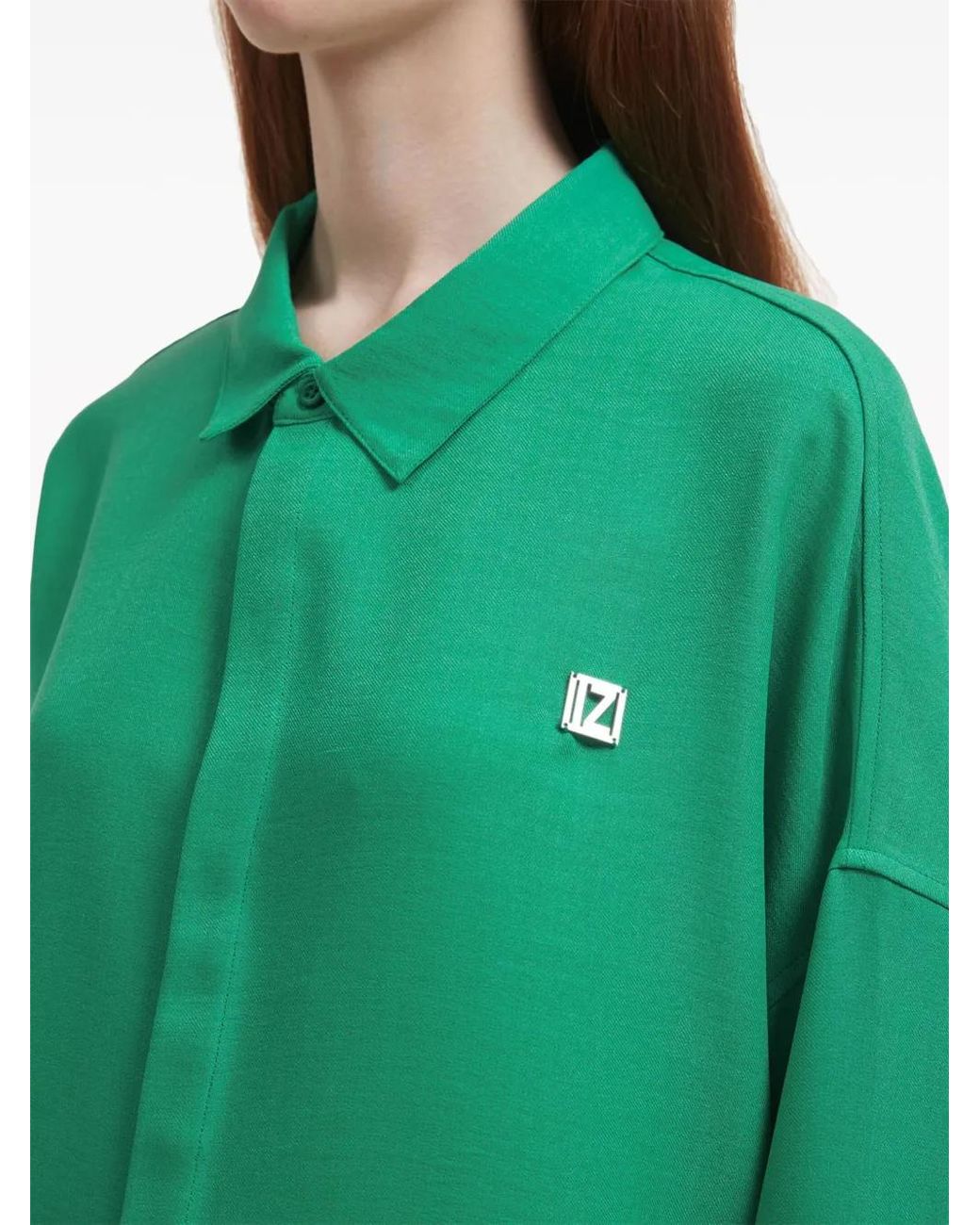 Izzue Green Logo-Plaque Cropped Shirt
