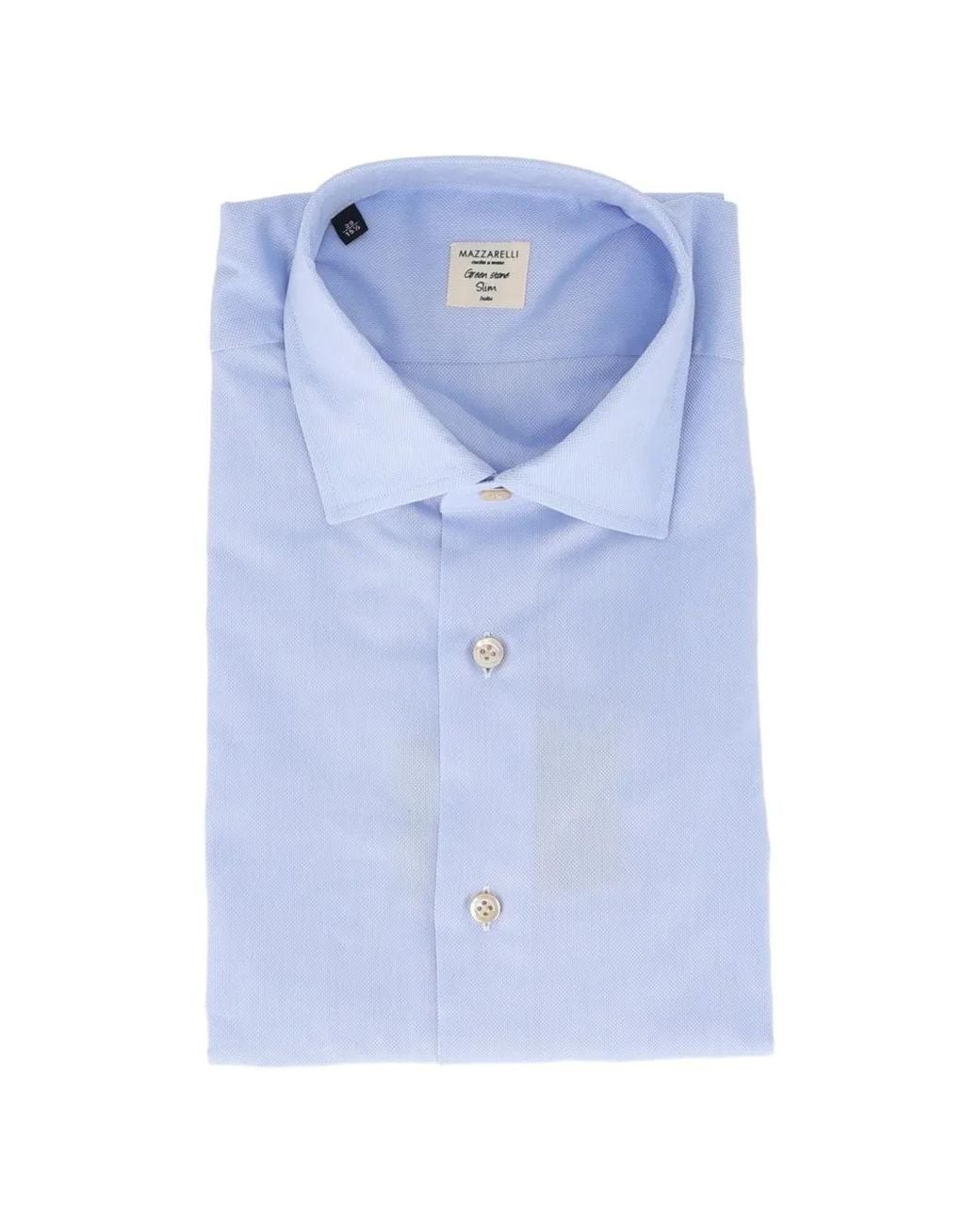 Mazzarelli Blue Slim-Fit Cotton Shirt for men