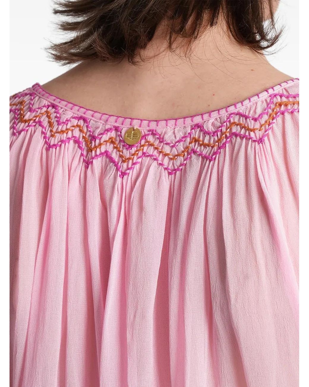 Antik Batik Pink Delia Embroidered Smocked Blouse