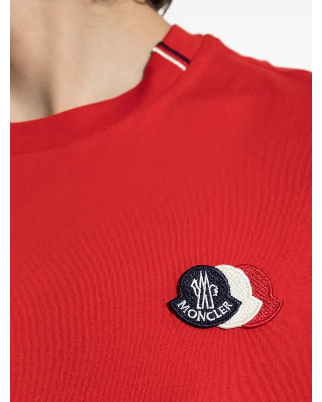 Moncler Red T-Shirt With Logo Patch for men