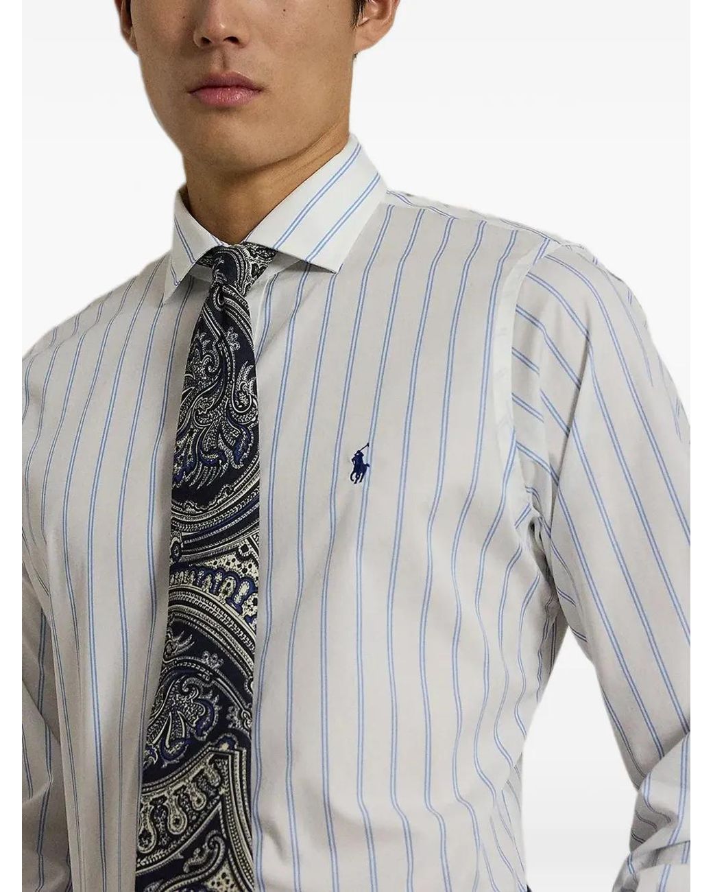 Polo Ralph Lauren Blue Striped-Print Embroidered-Logo Shirt for men