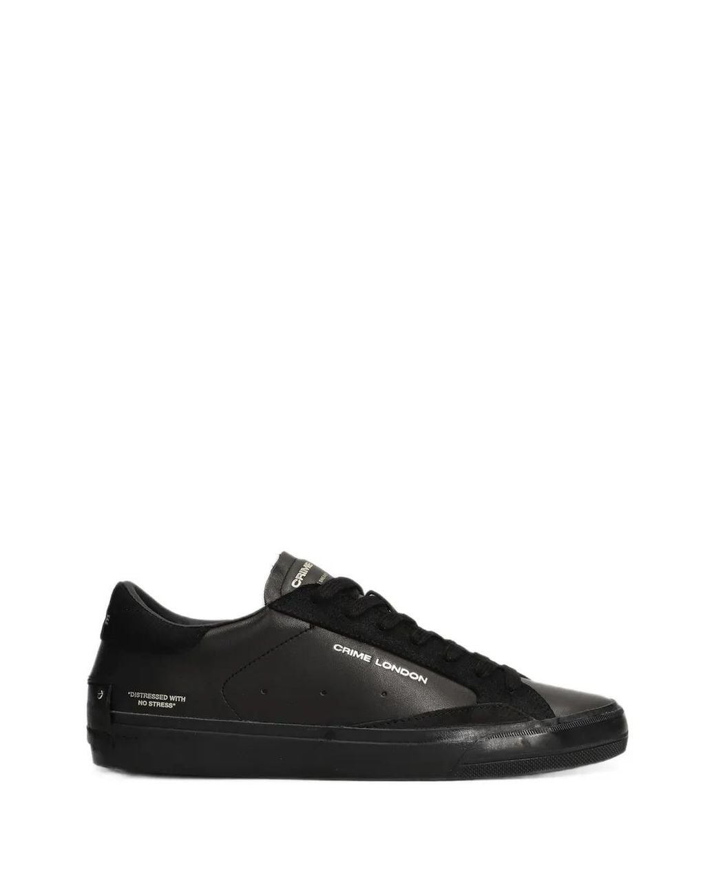 Crime London Black Distressed 2.0 Logo-Print Panelled Sneakers for men