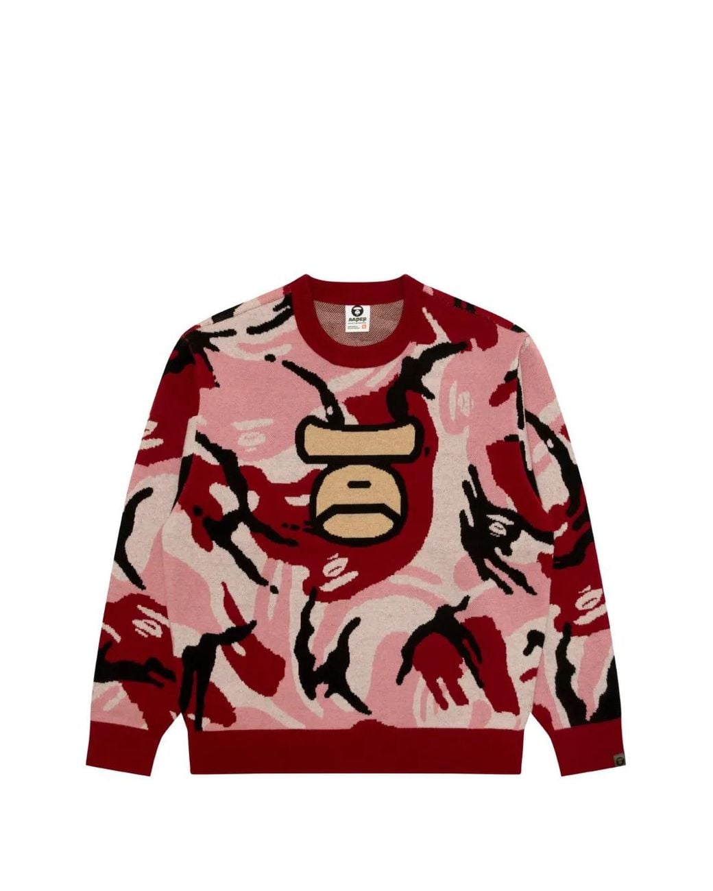 Aape By A Bathing Ape Red Moonface Camo-Pattern Sweater for men